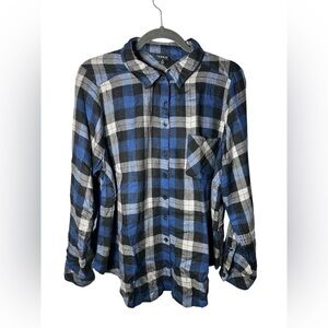 Torrid Blue Black Plaid Button Down Flannel Shirt Women’s Size 0